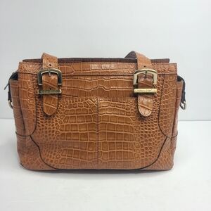 Patricia Nash Hemsley British Tan Croc-Distressed Leather‎ Satchel Purse